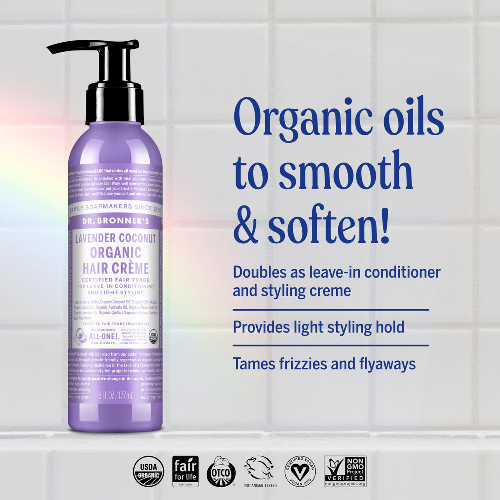 Texture of Dr. Bronner's Hair Creme shown on palm for easy distribution