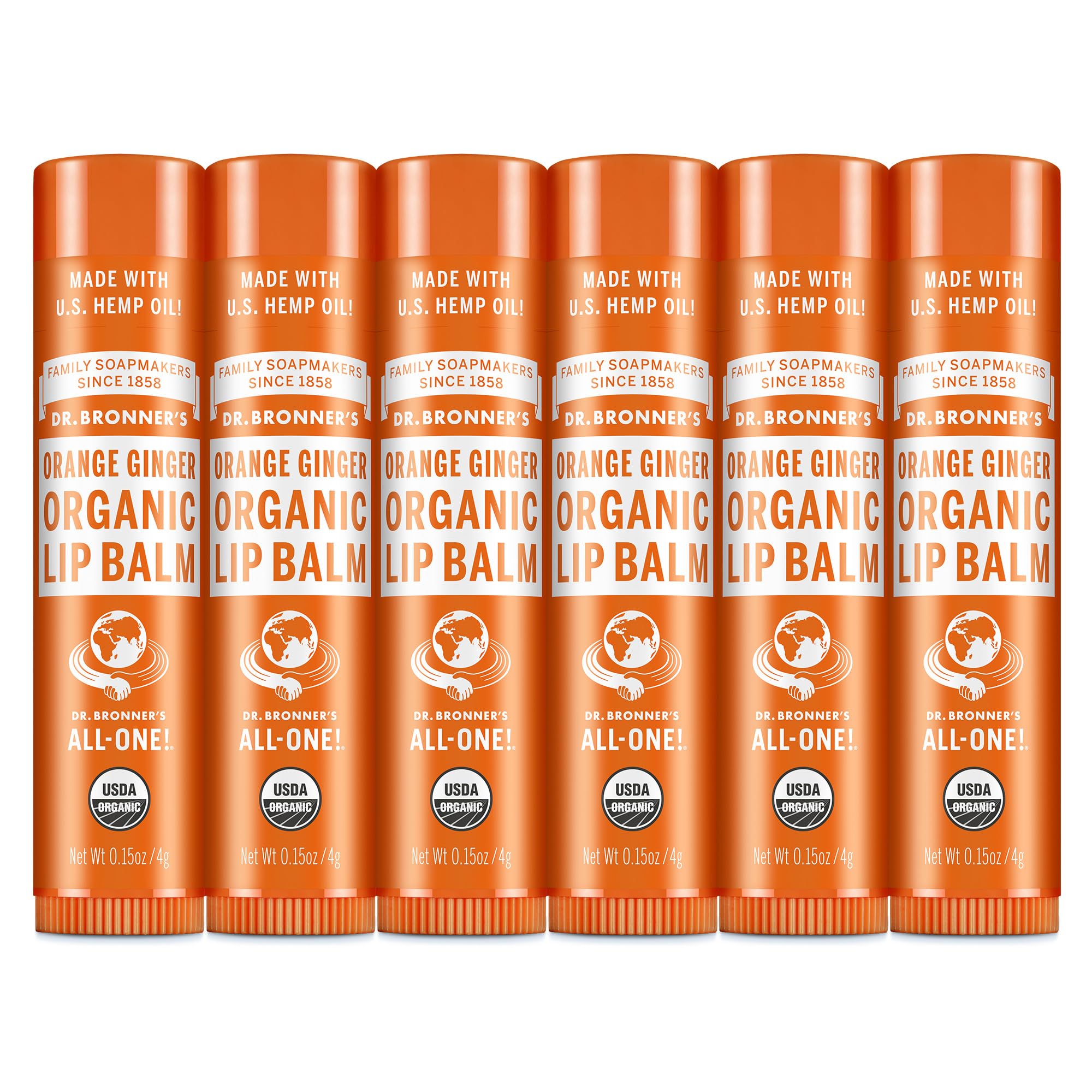 Dr. Bronner's organic lip balm orange ginger pack for long-lasting moisture.