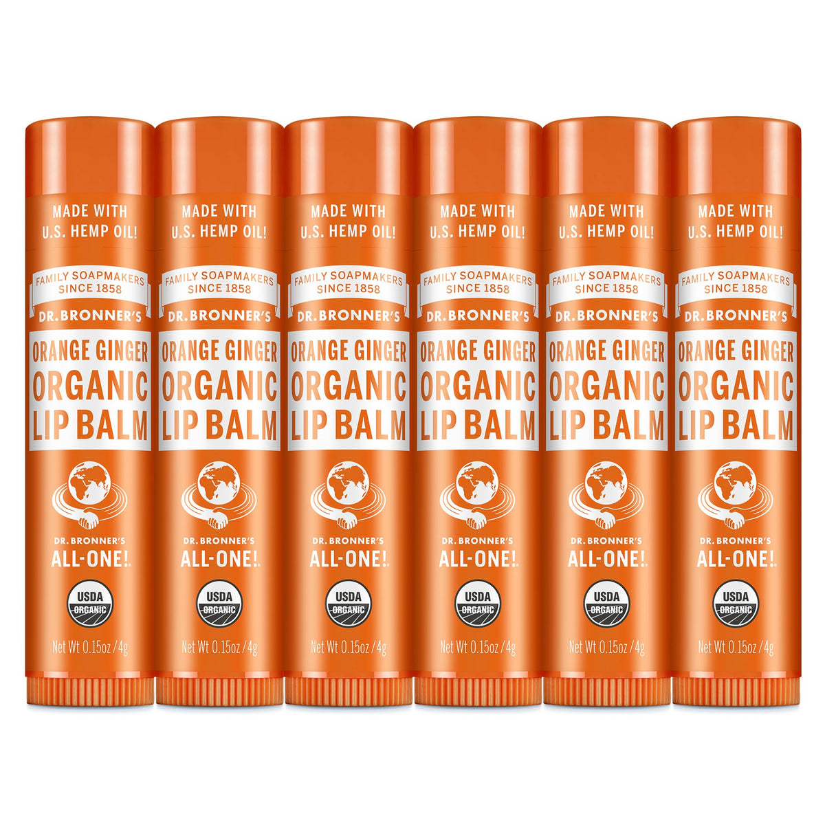 Dr. Bronner's organic lip balm orange ginger pack for long-lasting moisture.