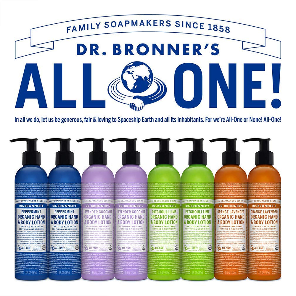 Dr. Bronner's Organic Lotion texture application shows creamy, fast-absorbing feel.