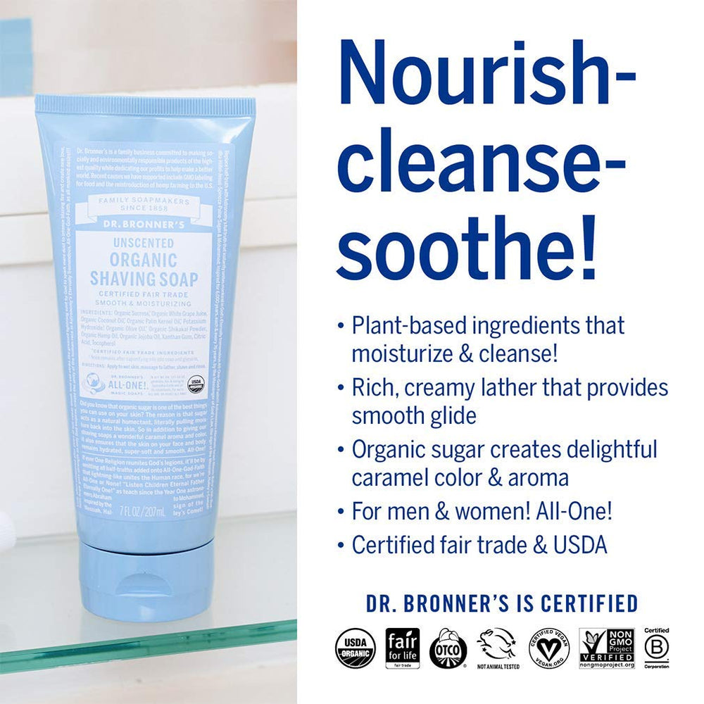 Creamy lather close-up from Dr. Bronner's Organic Shaving Soap for a comfortable shave