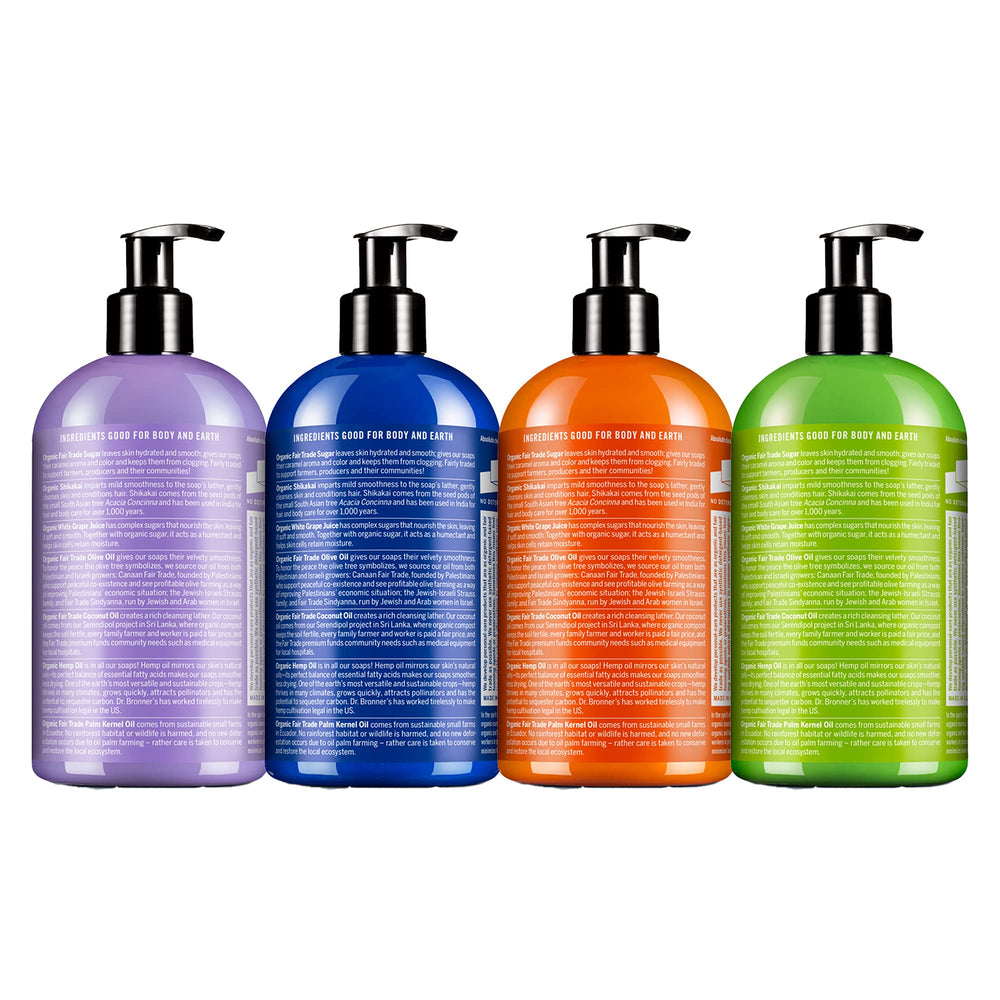 Dr. Bronner's Peppermint Organic Sugar Soap bottle with refreshing scent for skin and hair.