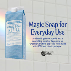 Dr. Bronner's Pure-Castile refill pour highlighting concentrate for diluting