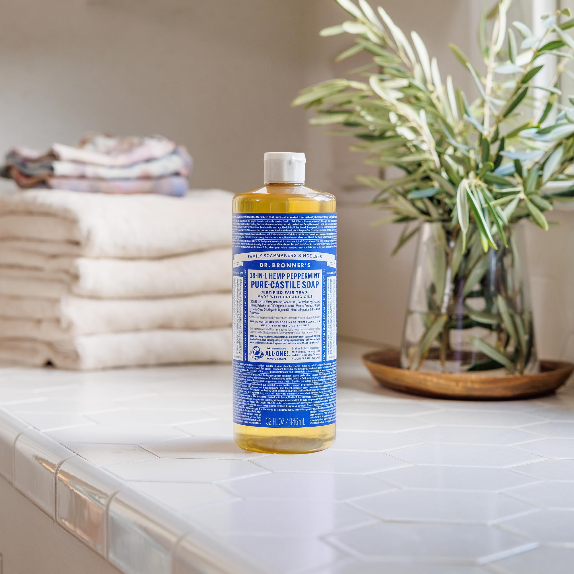 Creamy, refreshing lather from Dr. Bronner's Peppermint soap.
