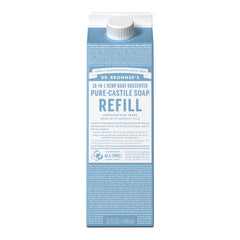 Dr. Bronner's Pure-Castile refill carton 32oz shows eco-friendly packaging and refill convenience.