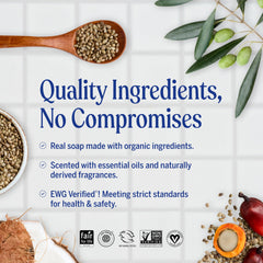 Dr. Bronner's Peppermint Pure-Castile rich lather delivers a thorough, rinsing clean.