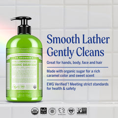 Pour action of Dr. Bronner's Lemongrass Sugar Soap for quick hand cleansing
