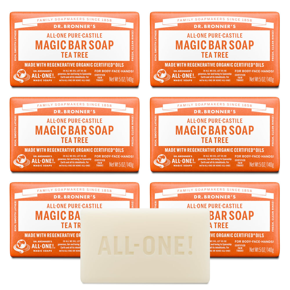 Dr. Bronner’s Tea Tree Bar lather close-up for refreshing cleanse.