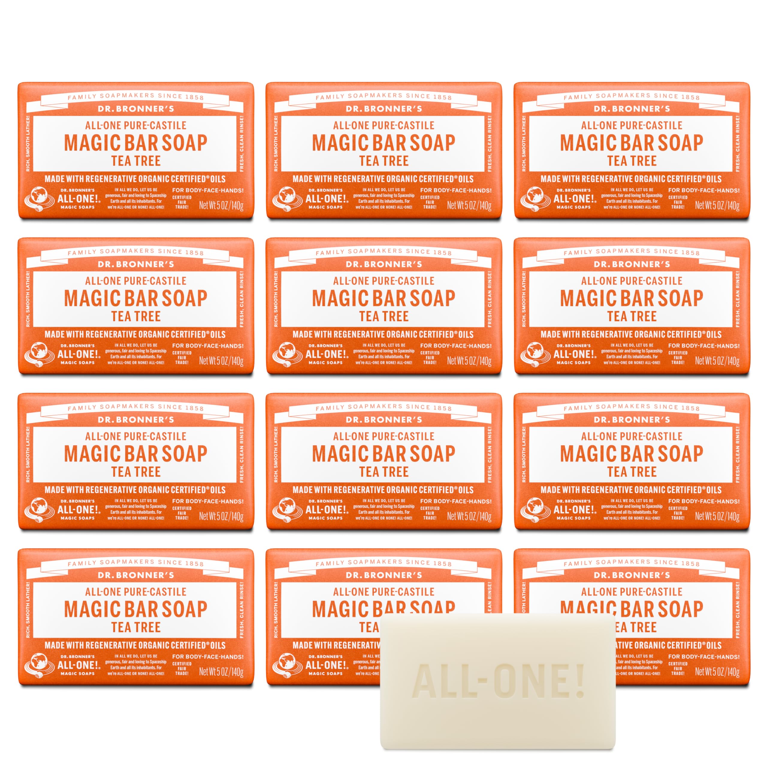 Dr. Bronner's Tea Tree Bar Soap packaging wrapped in recycled paper.