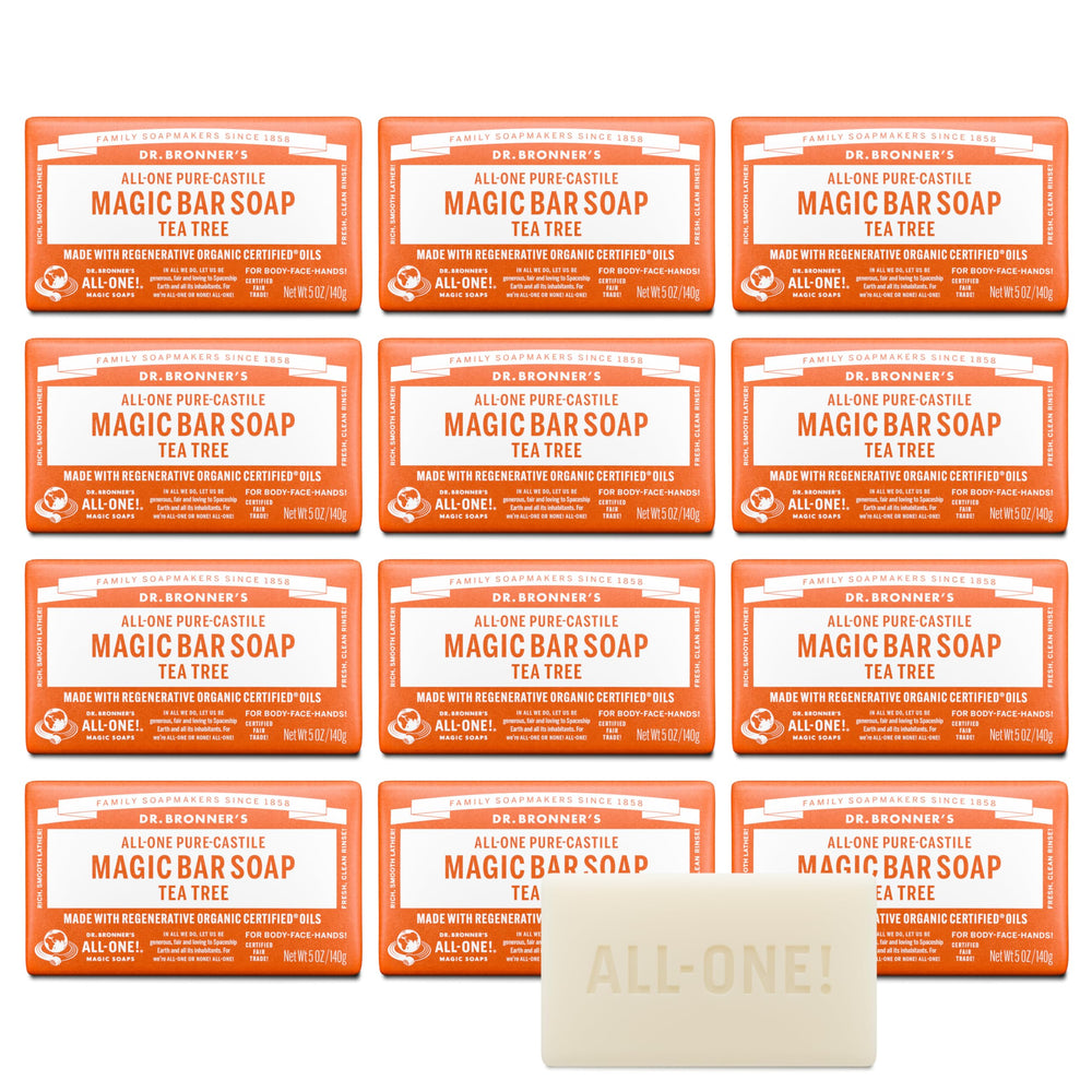 Dr. Bronner's Tea Tree Bar Soap packaging wrapped in recycled paper.