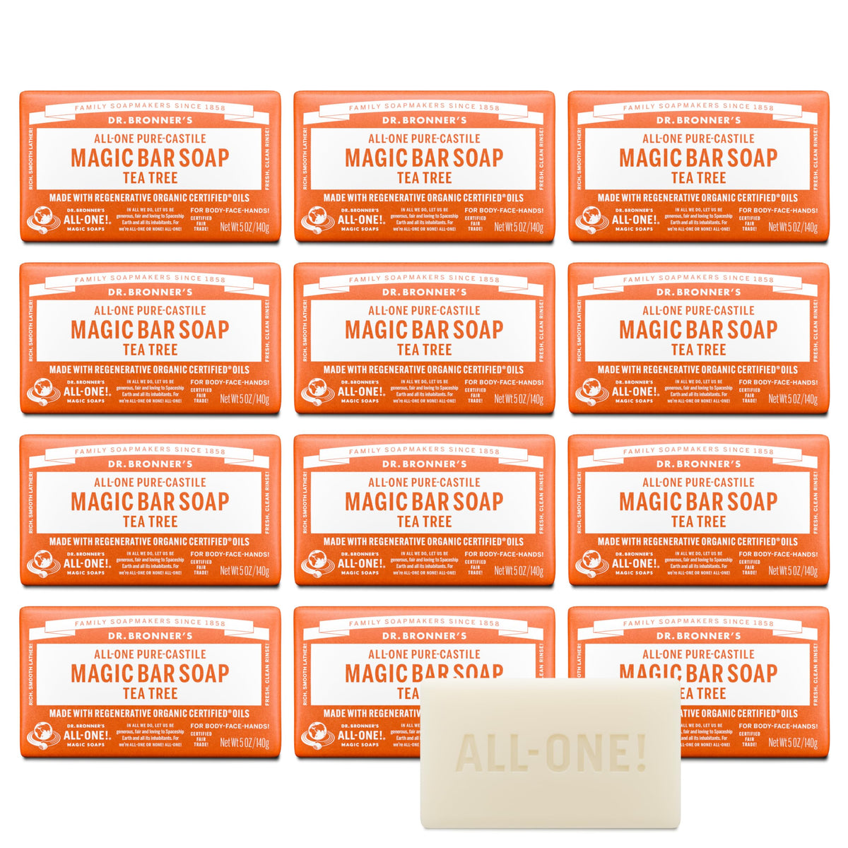 Dr. Bronner's Tea Tree Bar Soap packaging wrapped in recycled paper.