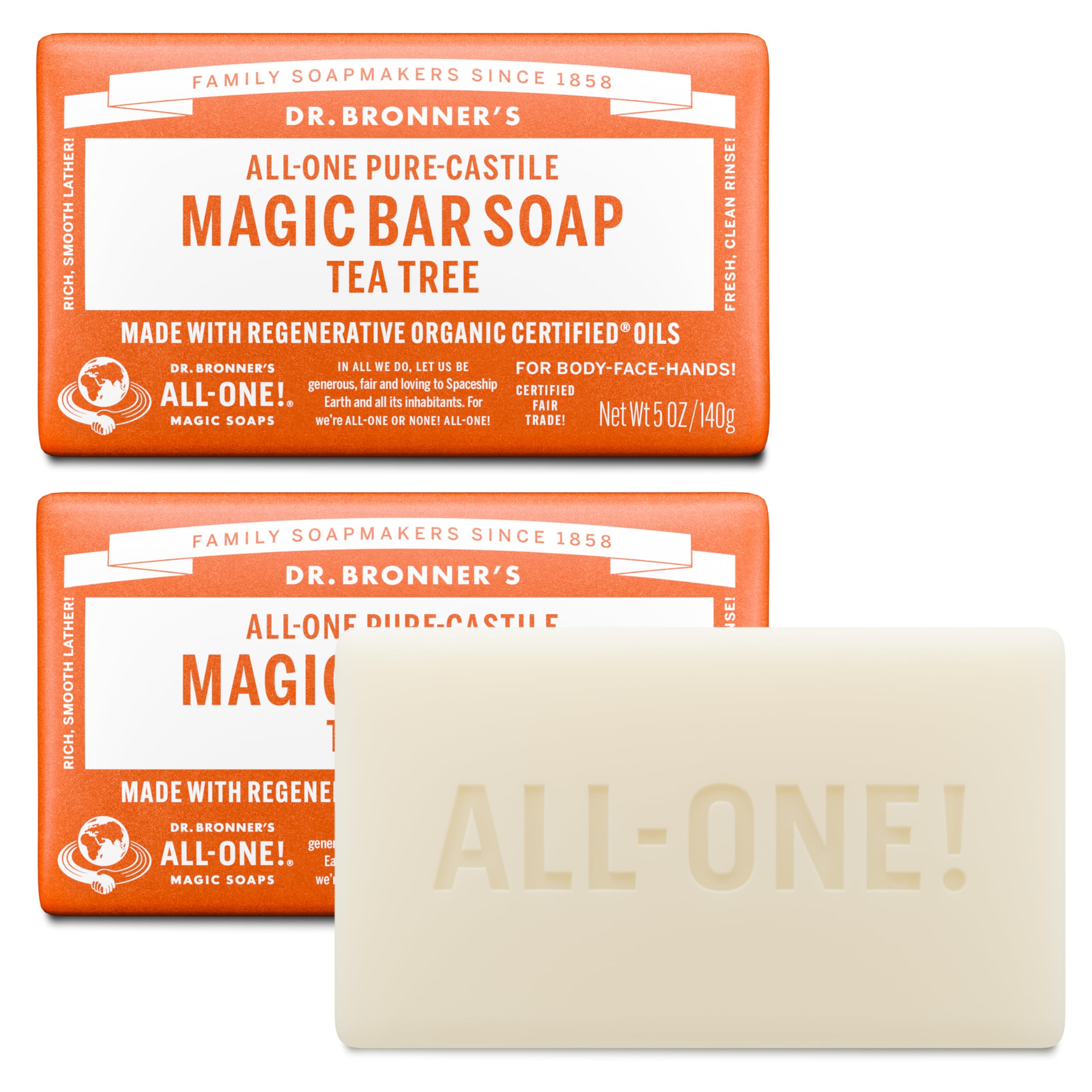 Dr. Bronner's Tea Tree Magic Bar packaging wrapper highlights sustainable packaging for a cleaner planet