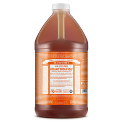 Dr. Bronner's Tea Tree Sugar Soap bottle in 64 oz size for versatile cleansing.