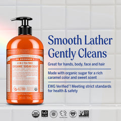 Dr. Bronner's Tea Tree Sugar Soap pour action ready for hand and body use.