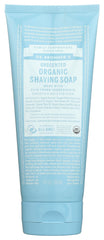 Dr. Bronner's unscented shaving soap tube 7oz front view, conditioning for a smooth shave.