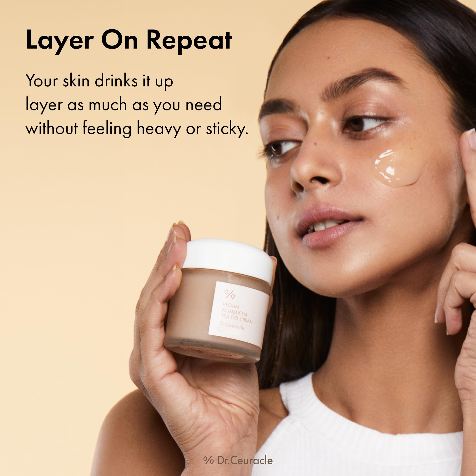 Balanced complexion with Dr. Ceuracle vegan kombucha gel on oily or combo skin.