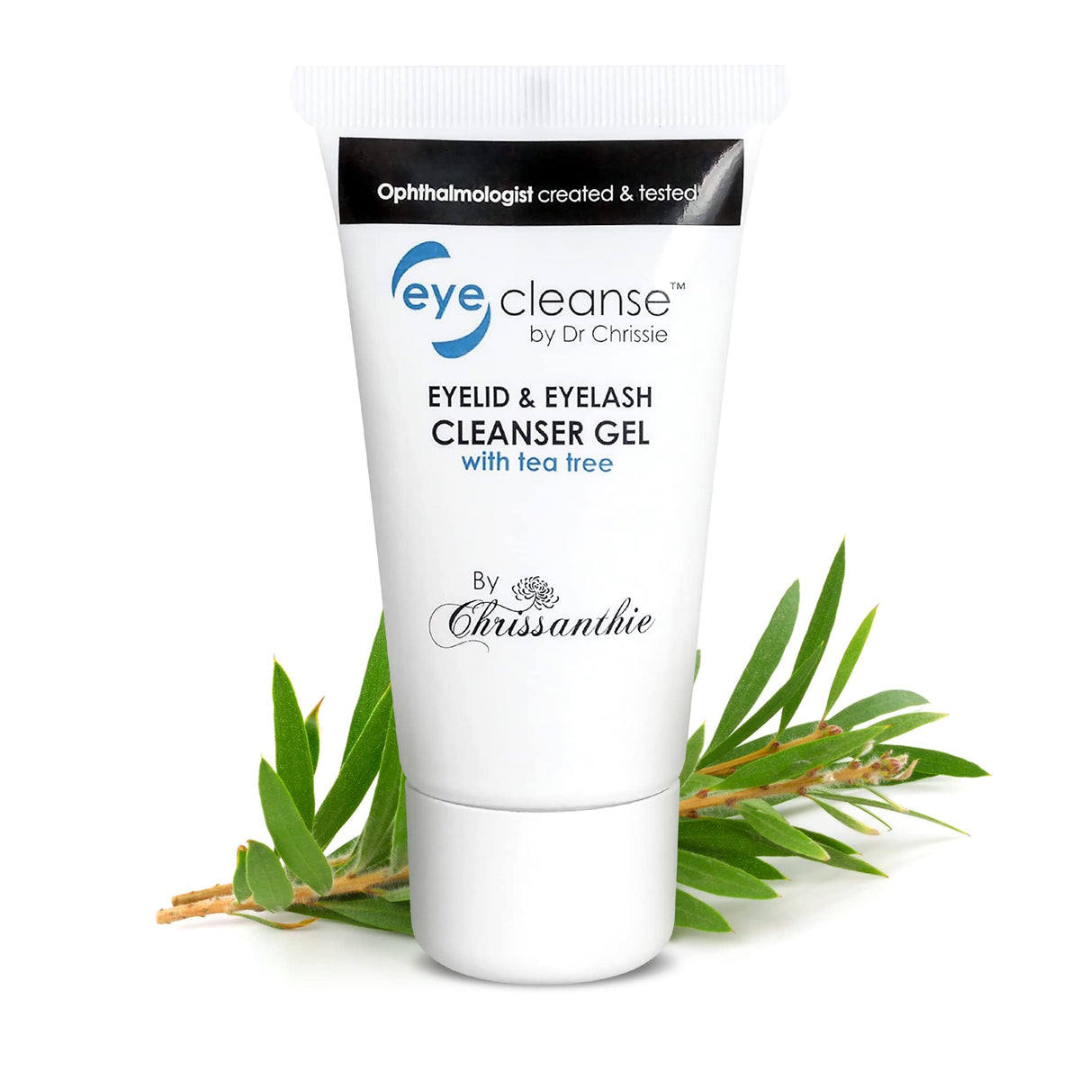 Dr Chrissie EyeCleanse bottle front view for gentle daily lash and eyelid cleansing.