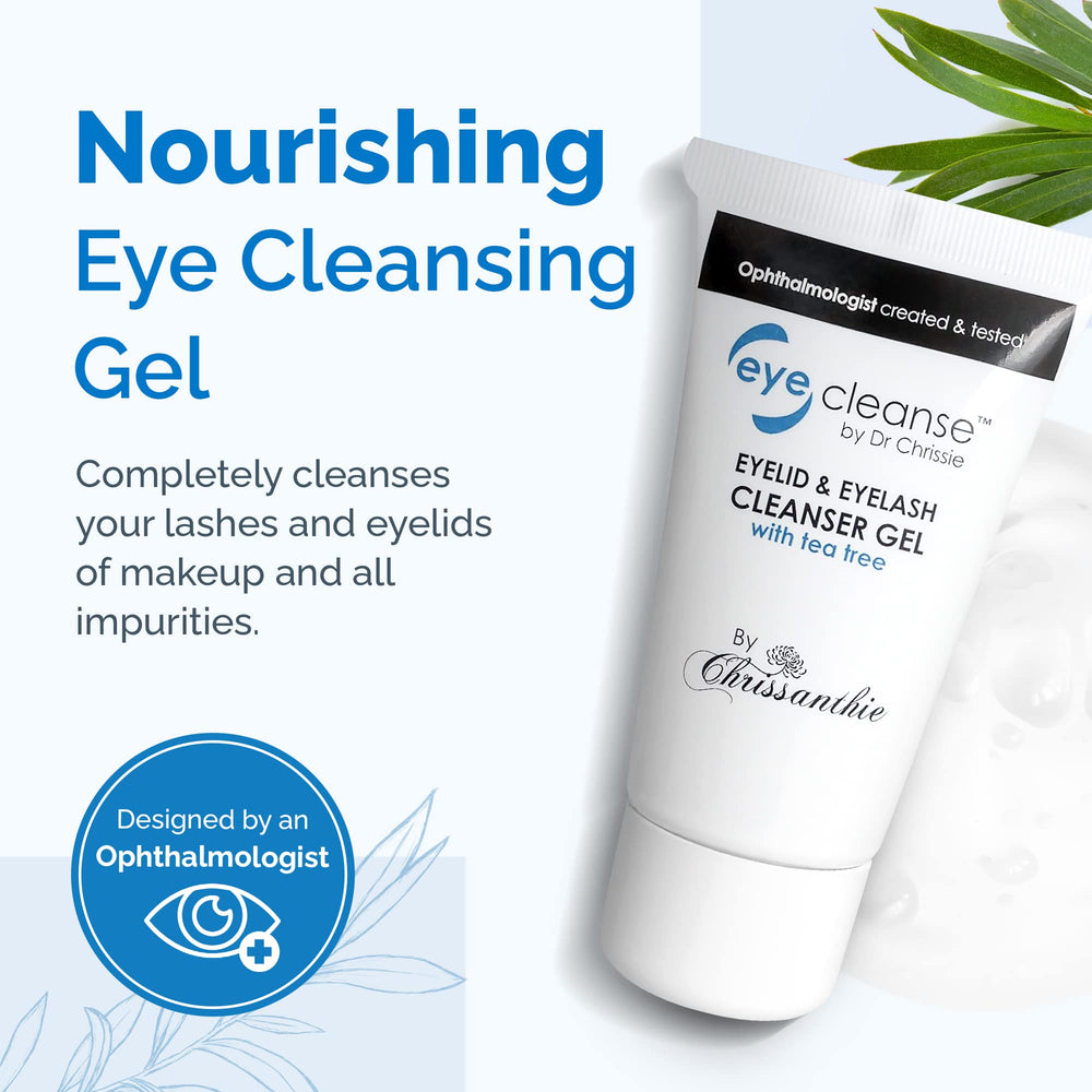 Dr Chrissie EyeCleanse with tea tree shows refreshing, gentle eye care.