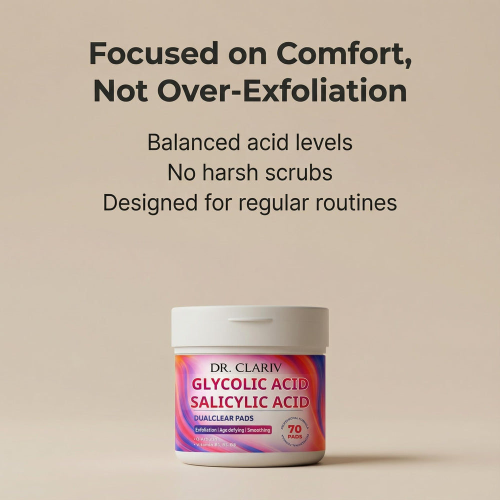 DR. CLARIV Exfoliating Pads with vitamins B3/B5/B8 implied hydration balance