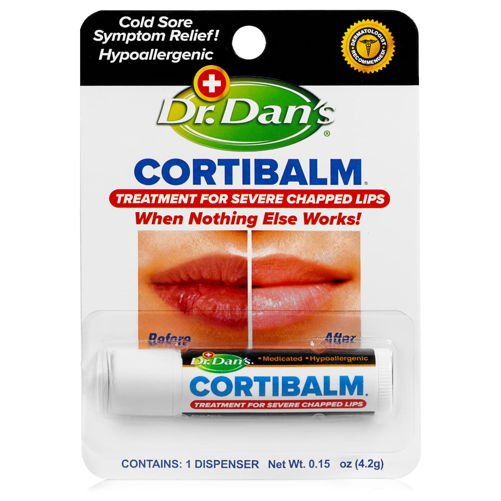 Dr. Dan's Cortibalm 1-pack tube for soothing severely chapped lips.