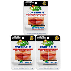 Dr. Dan's Cortibalm 3-pack front view highlighting compact, travel-ready lip balm.