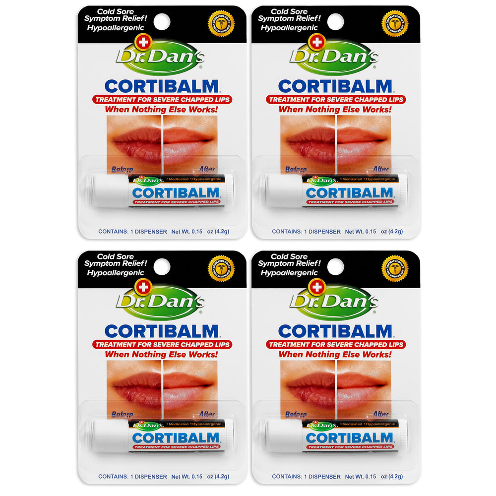Dr. Dan's Cortibalm 4-pack tubes for quick lip care and protection.