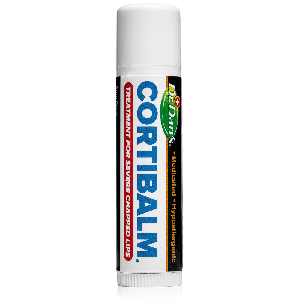 Cortibalm 5-pack on table ready to protect lips during cold weather.