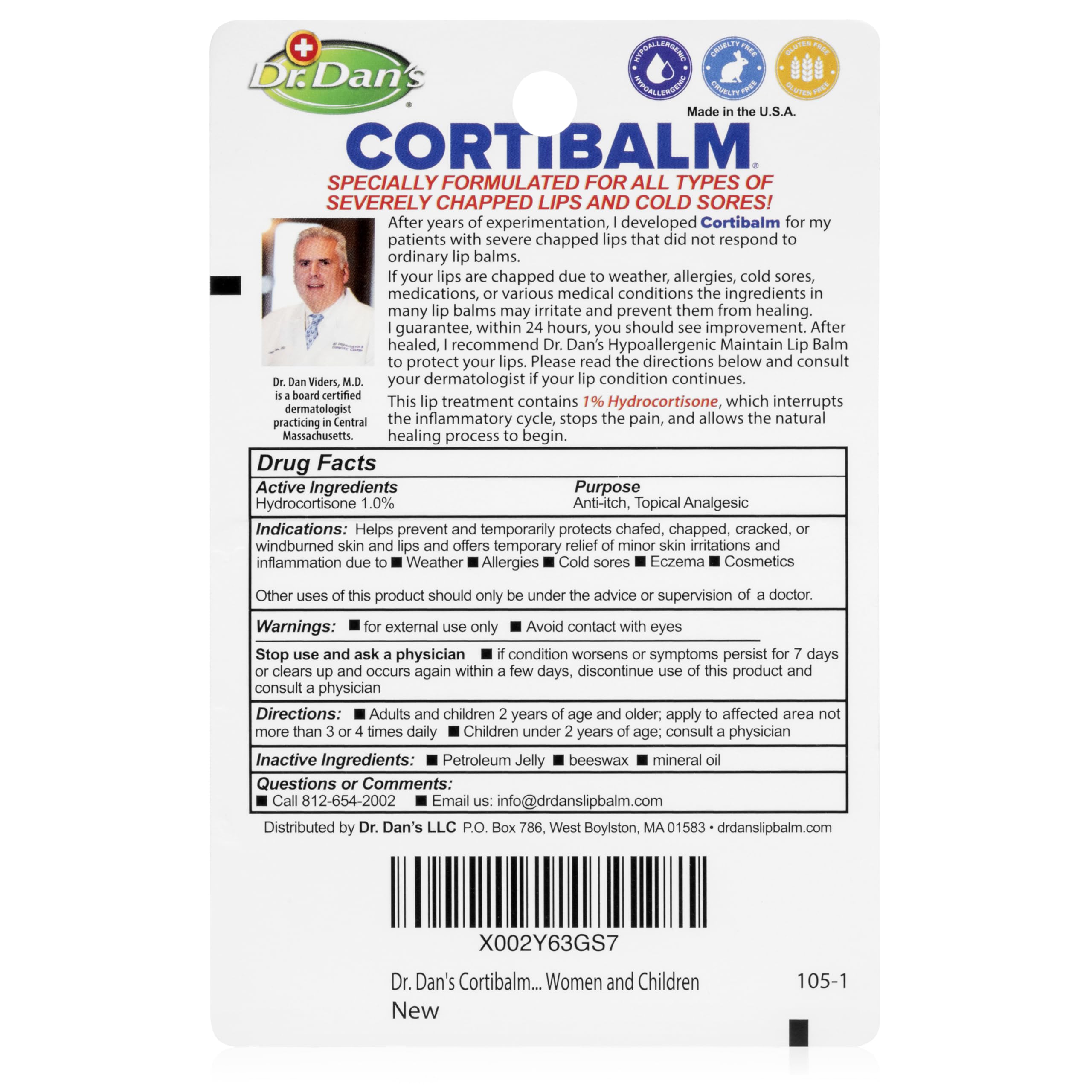 Dr. Dan's Cortibalm application demonstrates smooth glide on dry lips