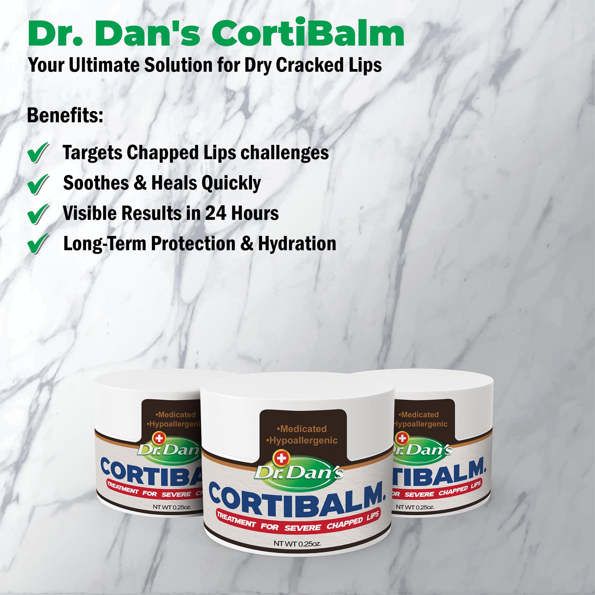 Hypoallergenic Cortibalm formula designed for sensitive lips and daily use.