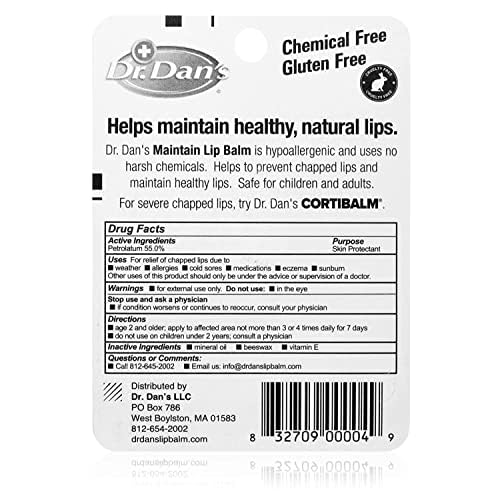 Dr. Dan's Maintain Lip Balm 3-pack display for home and travel