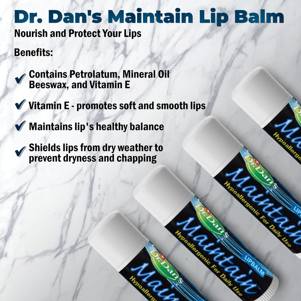 Dr. Dan's Maintain Lip Balm side view highlighting minimal ingredients