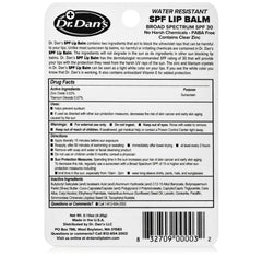 Dr. Dan's SPF 30 lip balm outer-pack visible, signaling mineral-based protection