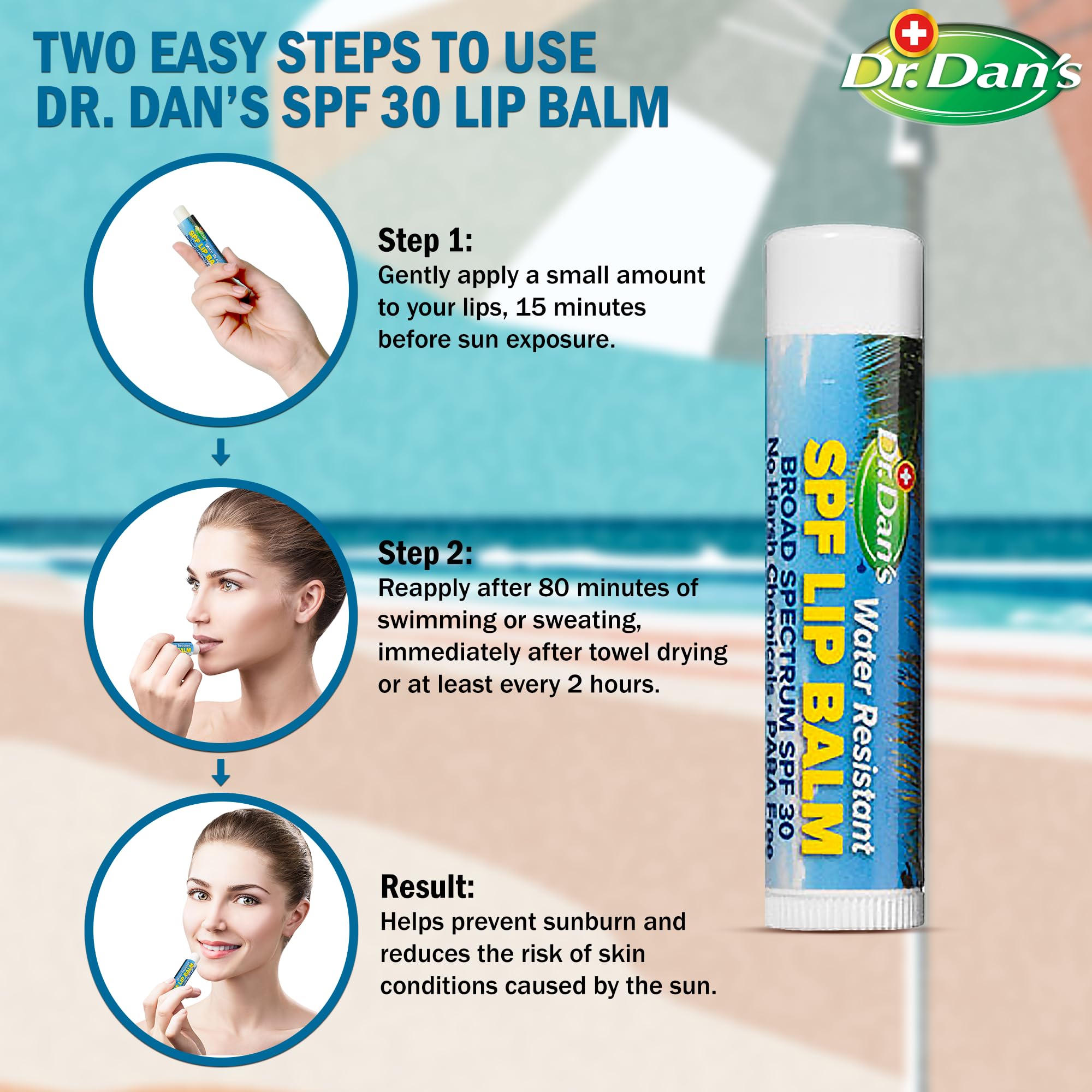 Dr. Dan's SPF 30 lip balm packaging with Vitamin E highlight