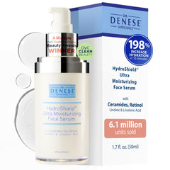 Dr. Denese HydroShield Ultra Serum bottle with pump for deep, long-lasting moisture.