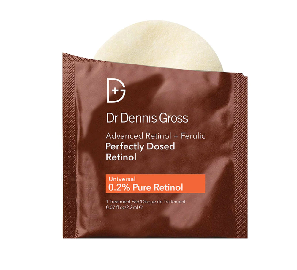 Dr Dennis Gross Advanced Retinol + Ferulic bottle pour enables precise nightly dosing.