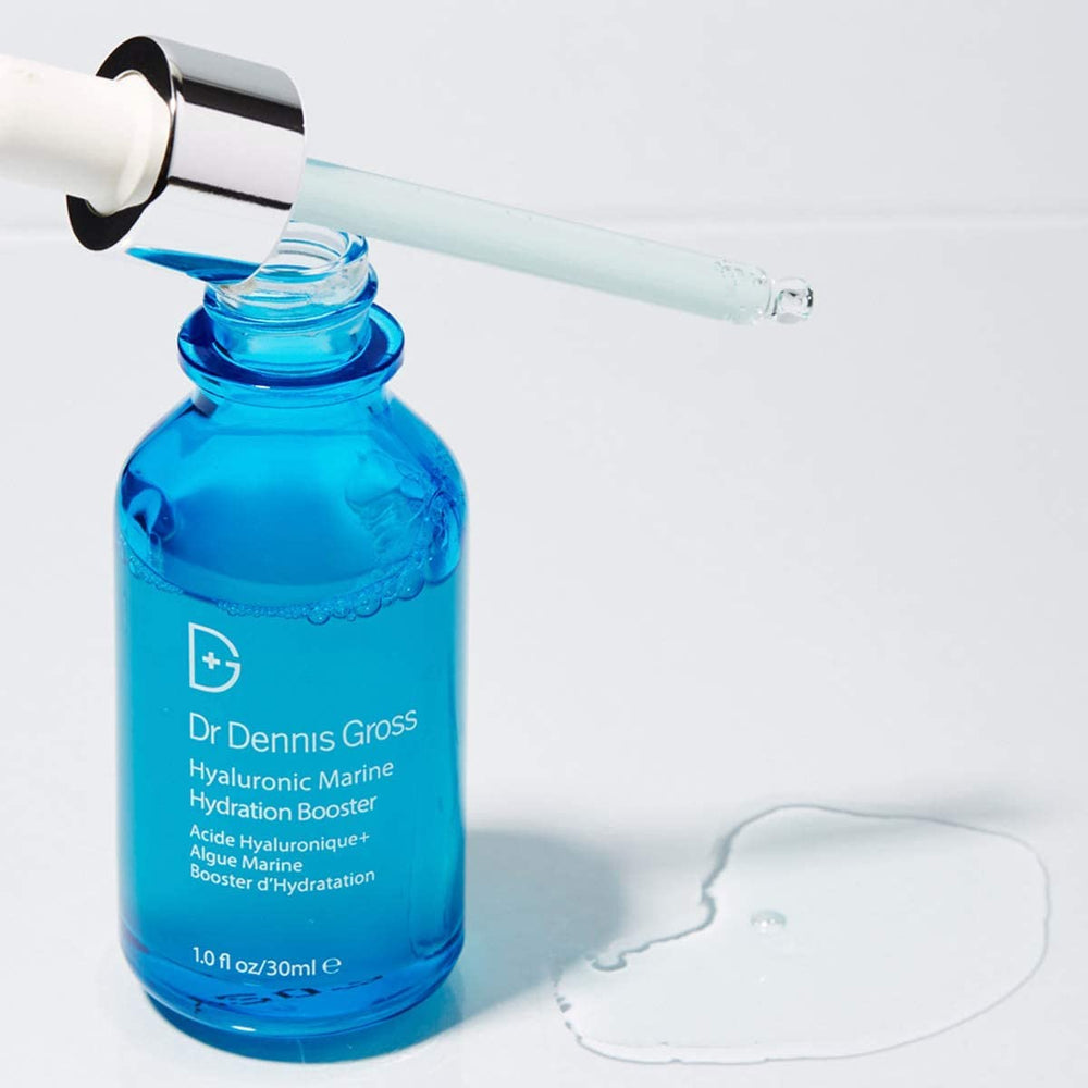 Dr Dennis Gross Hyaluronic Marine Hydration Booster packaging and label details.