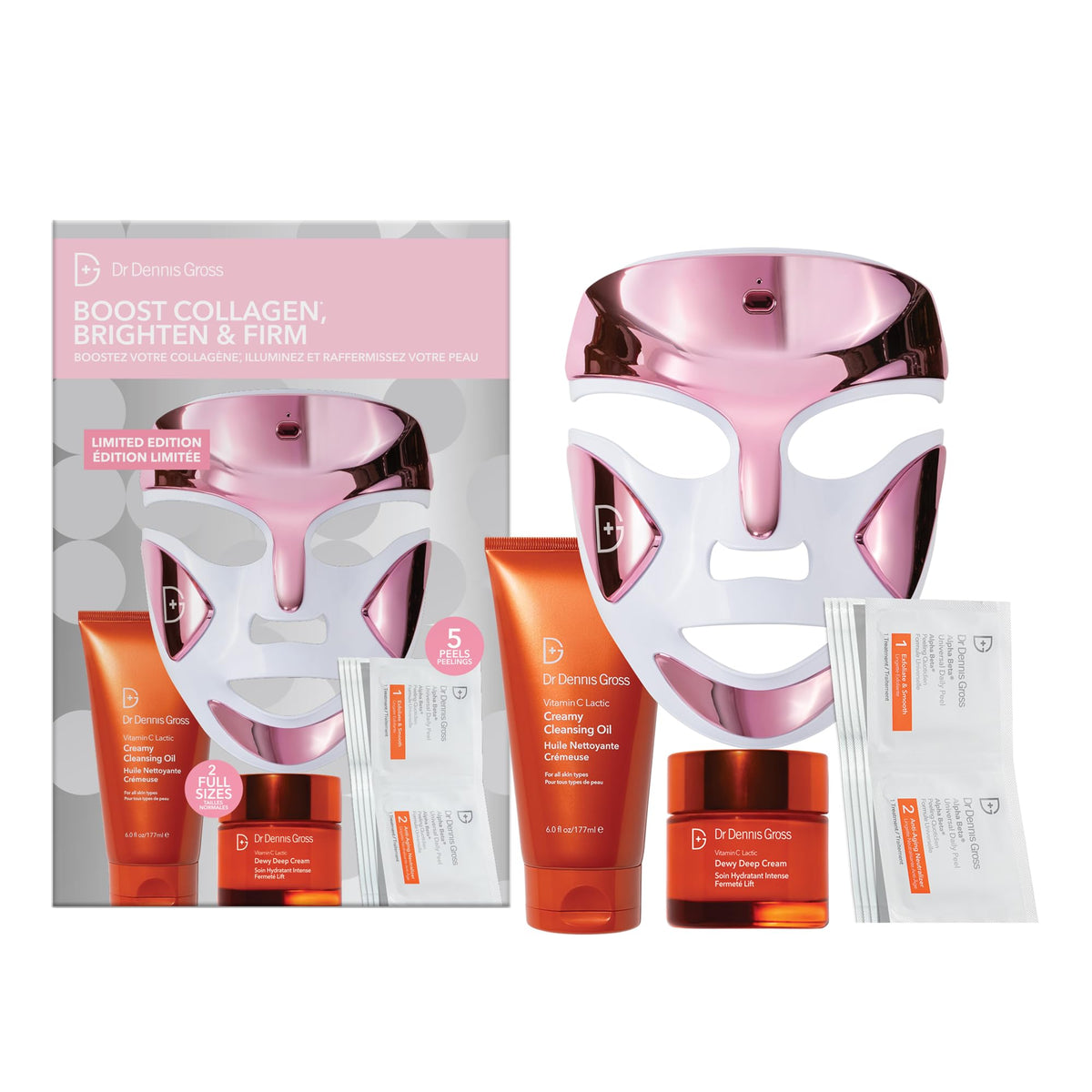 Dr Dennis Gross pink LED mask for at-home glow-boosting sessions.