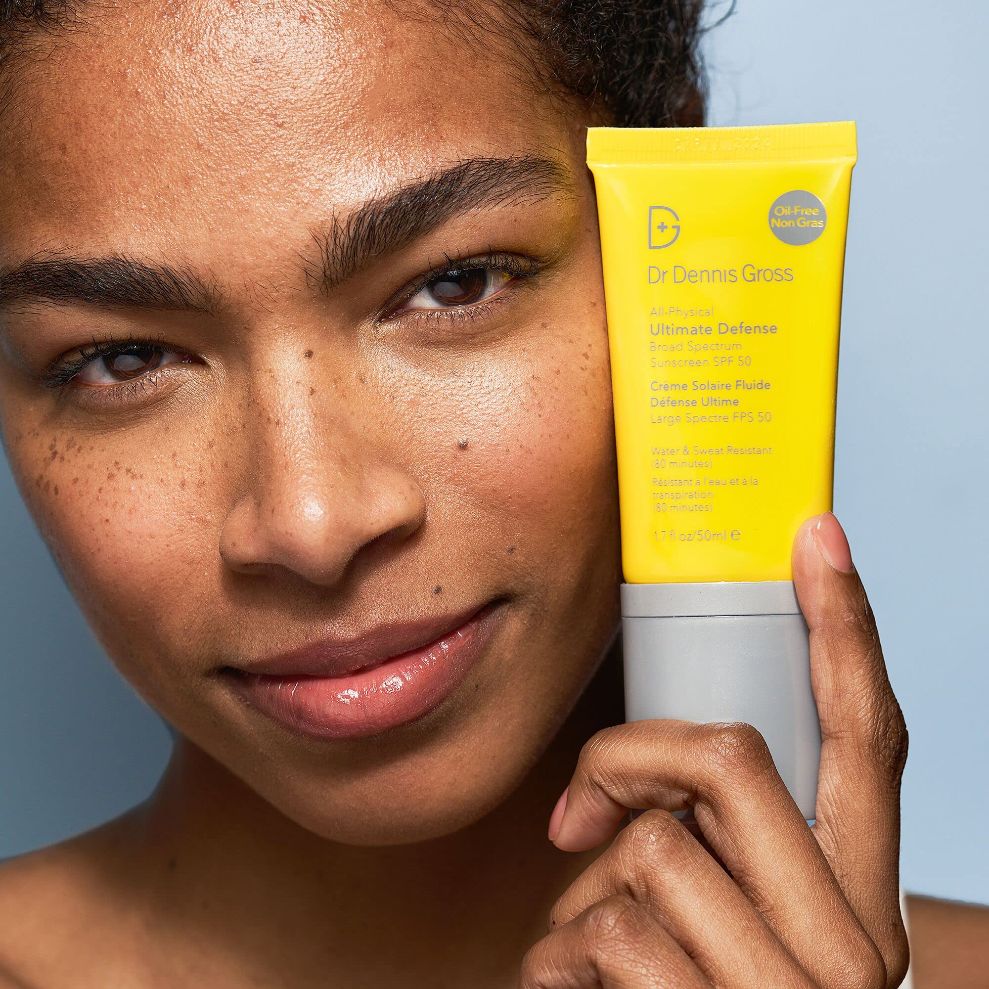 Dr Dennis Gross Ultimate Defense SPF 50 neck and décolleté coverage example