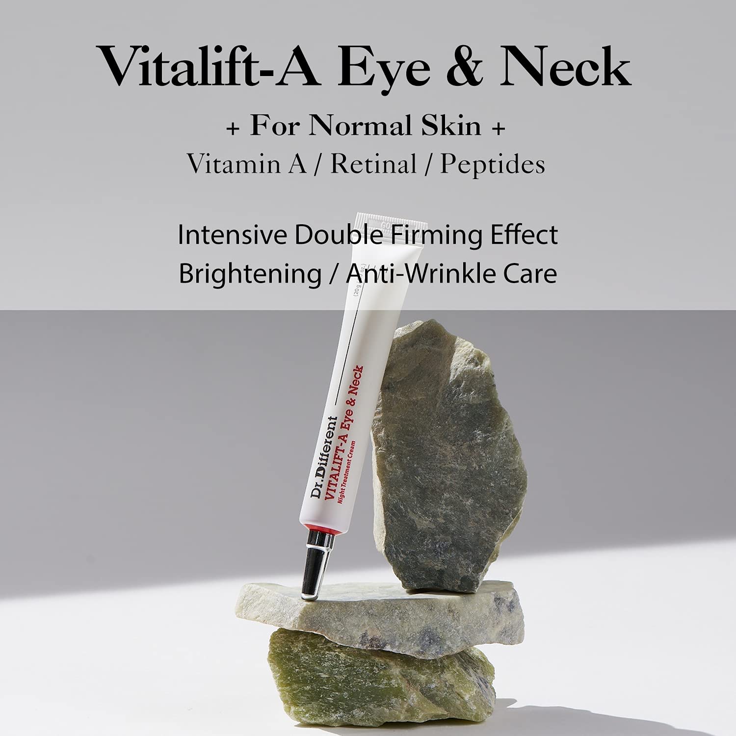 Dr.Different VITALIFT-A retinal formula bottle emphasizes potent anti-aging benefits for skin texture.