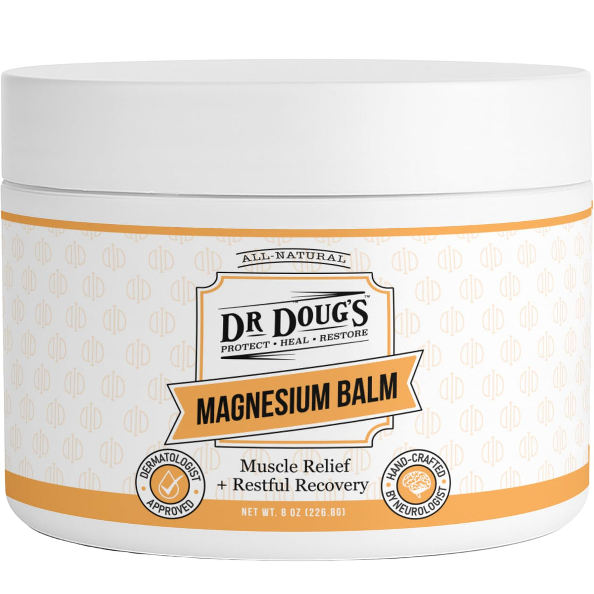 Dr. Doug's Magnesium Balm bottle on display for non-greasy hydration.