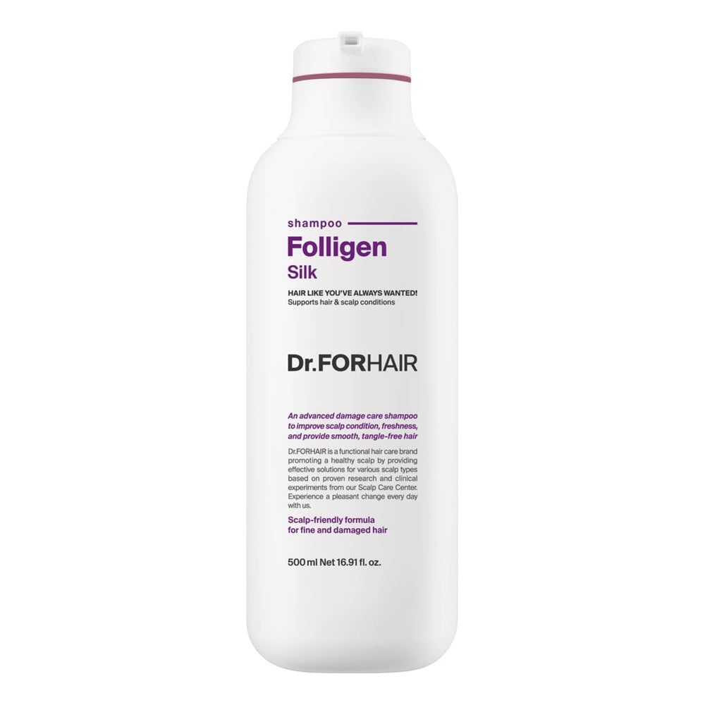 DR.FORHAIR Folligen Silk Shampoo bottle close-up showing instant root lift