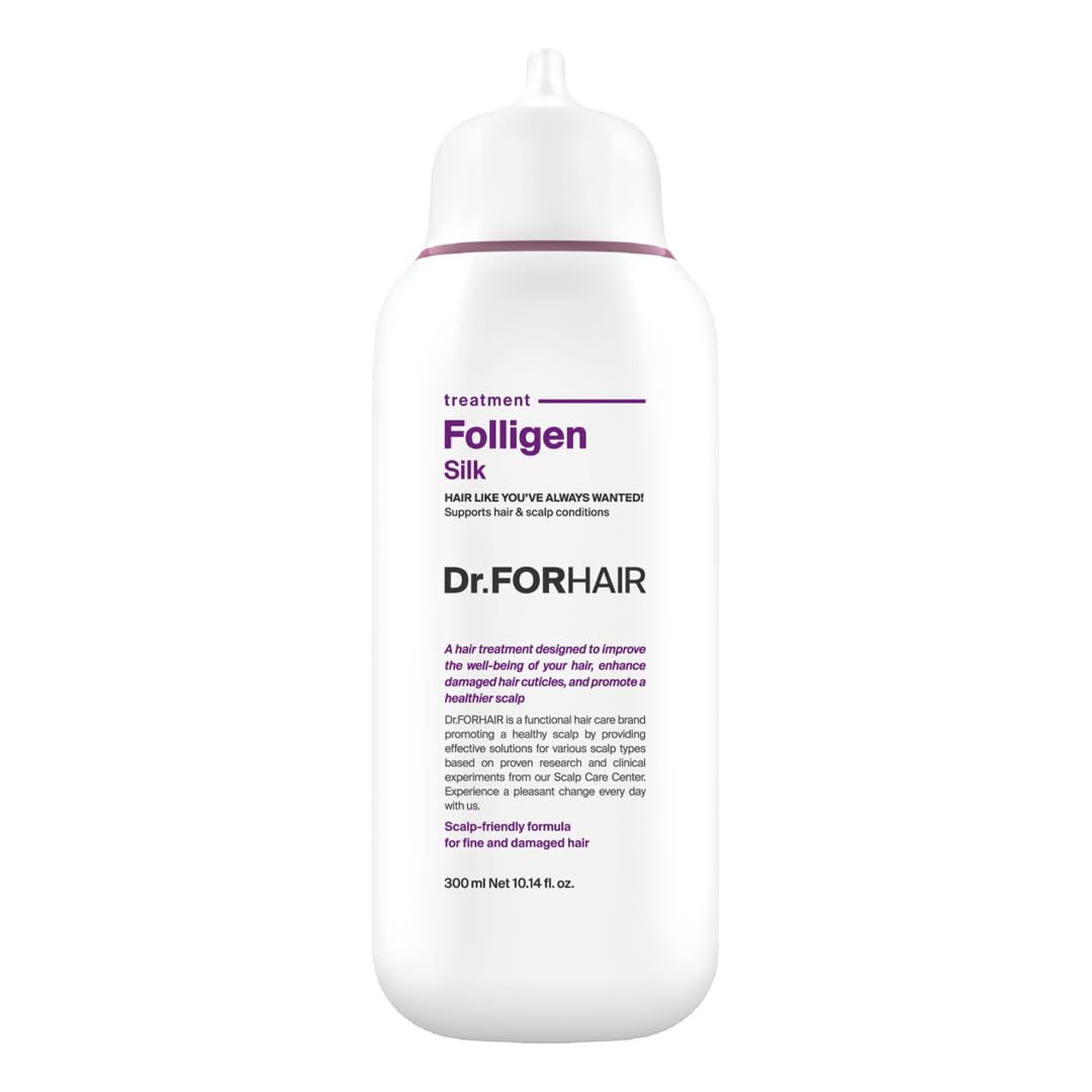 DR.FORHAIR Folligen Silk Treatment bottle with sleek packaging promotes nourished dry hair