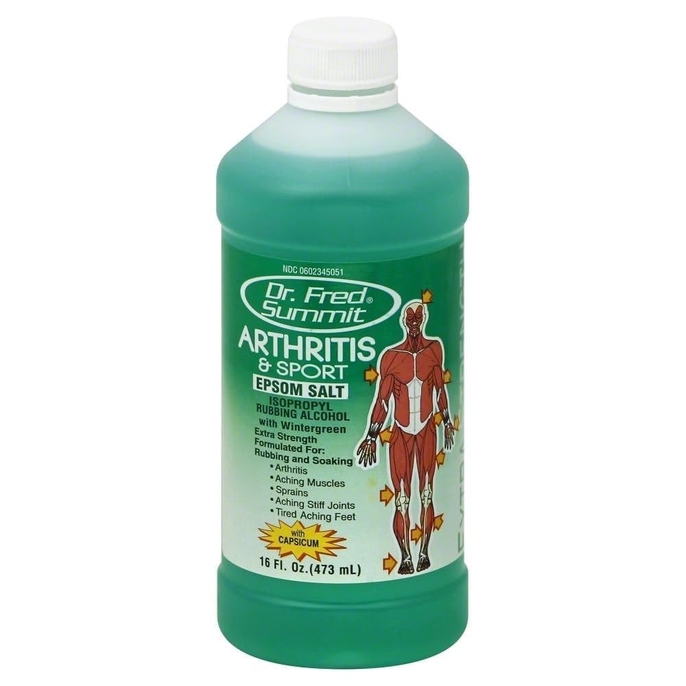 Dr. Fred Summit Epsom Salt Rubbing Alcohol bottles, front view, convenient post-workout relief at home.