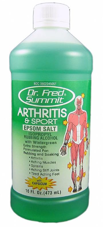 Dr. Fred Summit Epsom Salt Rubbing Alcohol bottles, side view, ideal for baths or topical use after activity.