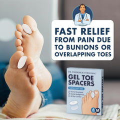 Close-up of silicone gel on Dr. Frederick's toe separators for gentle toe alignment.