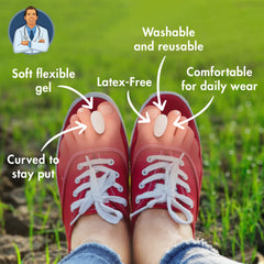 Dr. Frederick's Original gel toe separators positioned between toes for alignment.