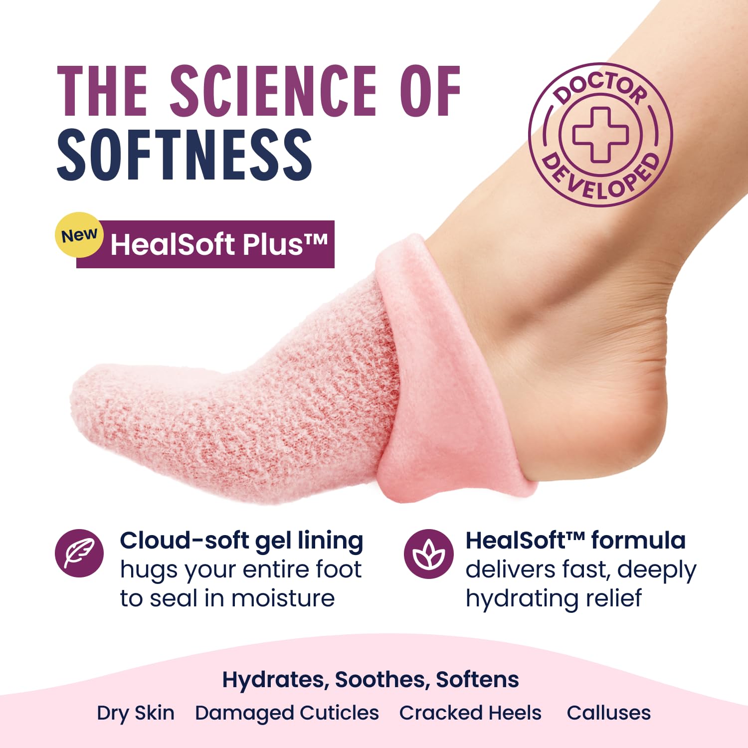 HealSoft Plus gel lining close-up distributes moisture evenly across the foot.