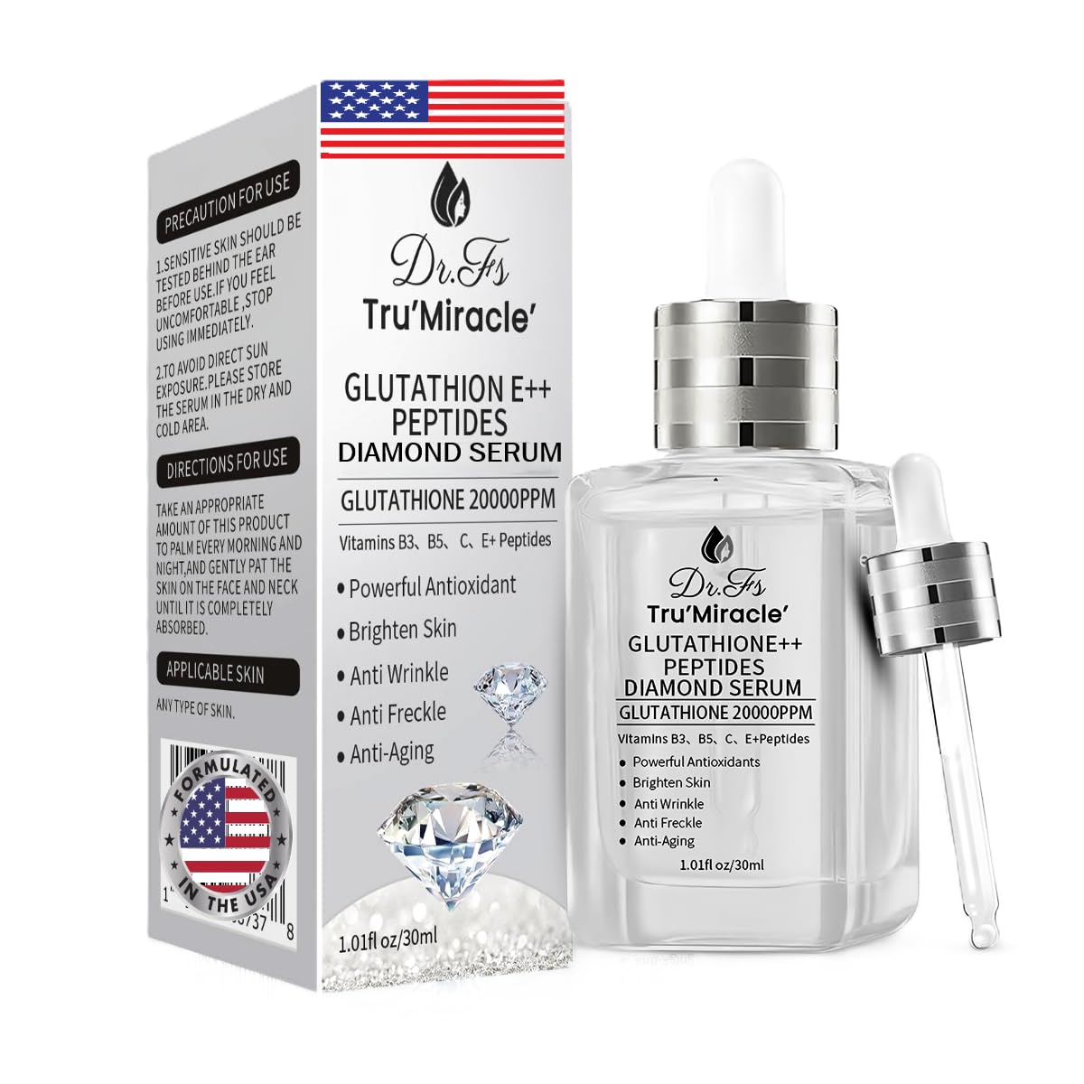 DR.FS Tru' Miracle Glutathione Serum bottle closeup showing brightening potential