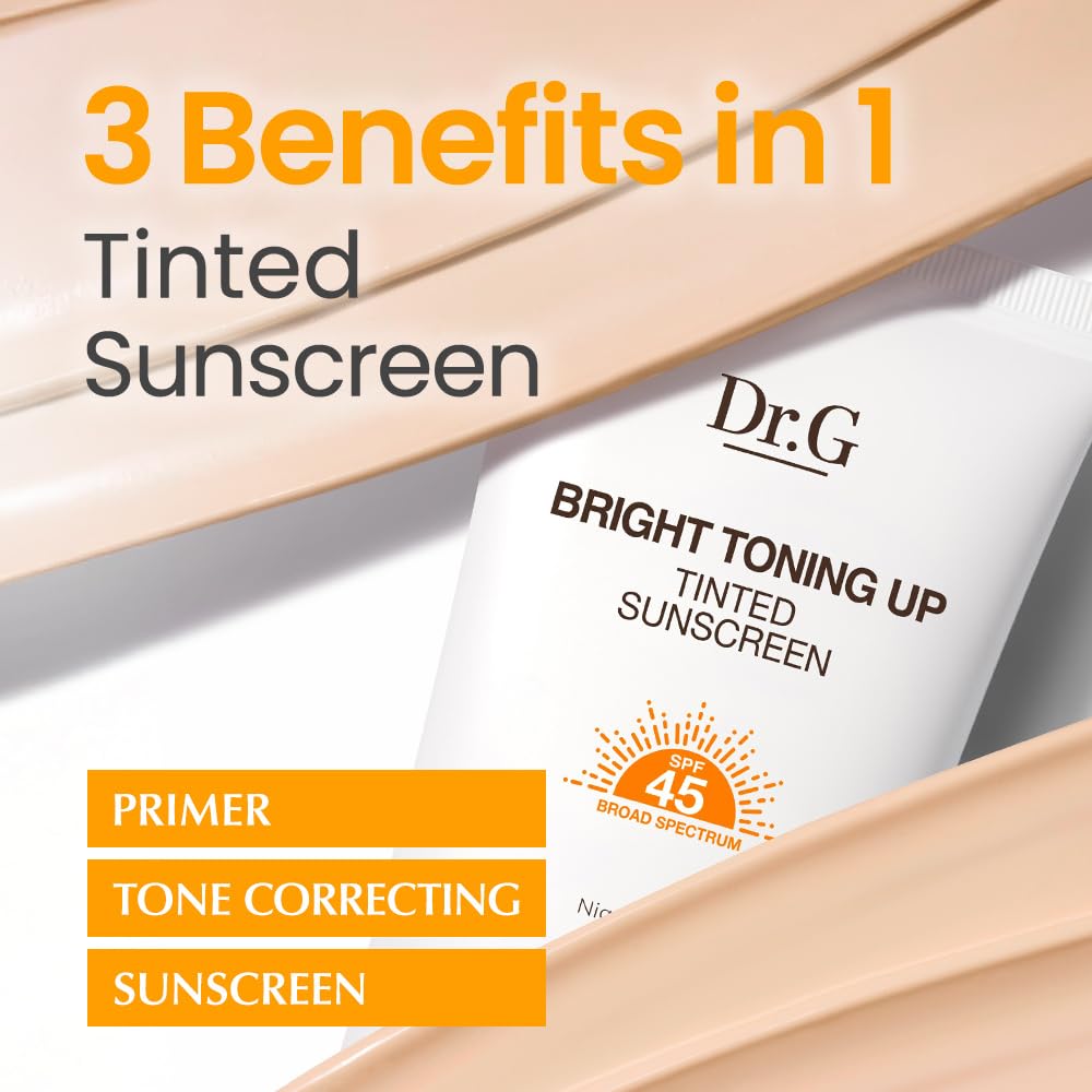 Vanity display featuring Dr. G sunscreen as part of daily skincare routine