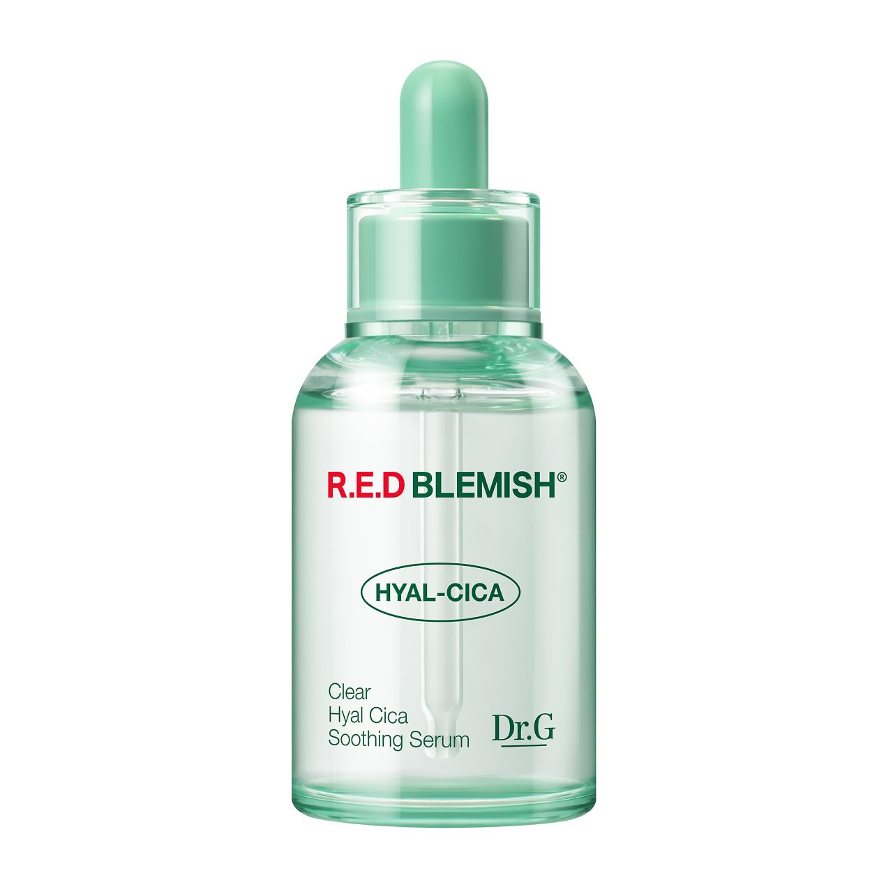 Dr. G R.E.D. serum bottle shows lightweight, hydrating formula for all skin types.